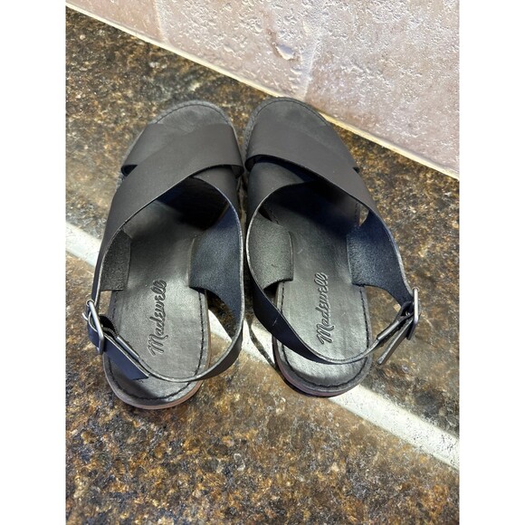 Madewell The Boardwalk Crossover Black Leather Sandals Size 8 EUC - Picture 4 of 6
